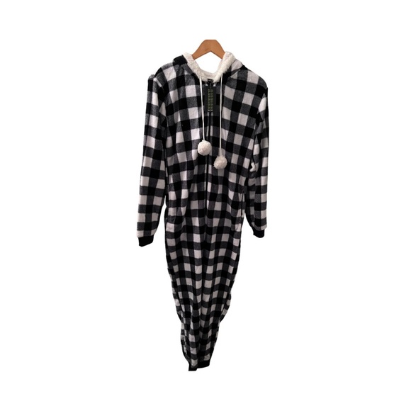 None Other - Black and White Checkered Hooded Onesie